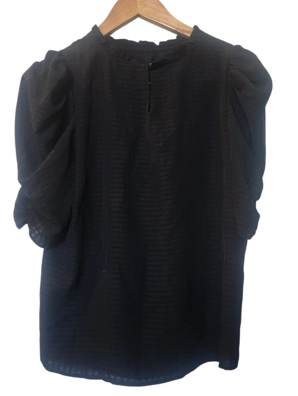 LOFT (Ann Taylor) Black Puff-Sleeve Textured Blouse